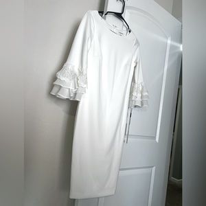 Calvin klein white midi dress. 3/4 bell ruffle sleeves